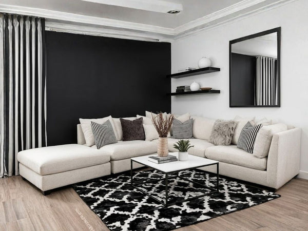 Custom fabric sectional in a black and white Victoria living room