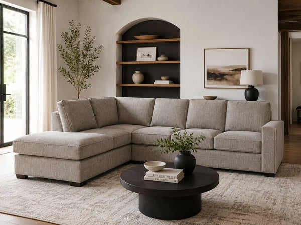 Altari sectional with chaise displayed at the Showhome Furniture Victoria showroom