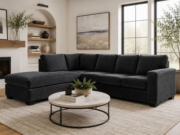 Altari sectional with chaise displayed in the Showhome Furniture Victoria showroom