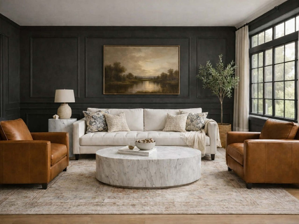 Custom Canadian-made sofa styled in a bright Victoria living room