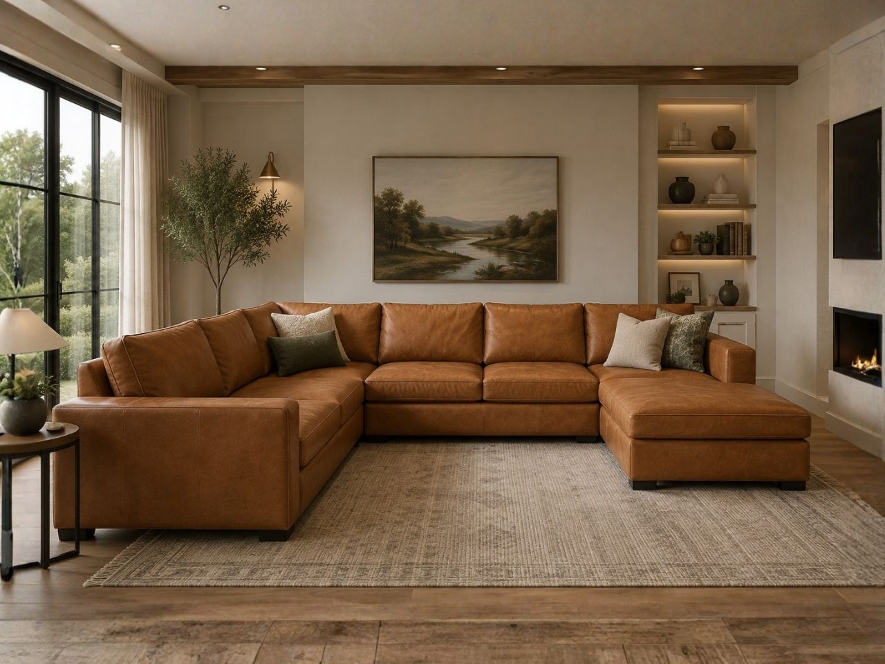 Custom leather sectional styled in a Victoria living room