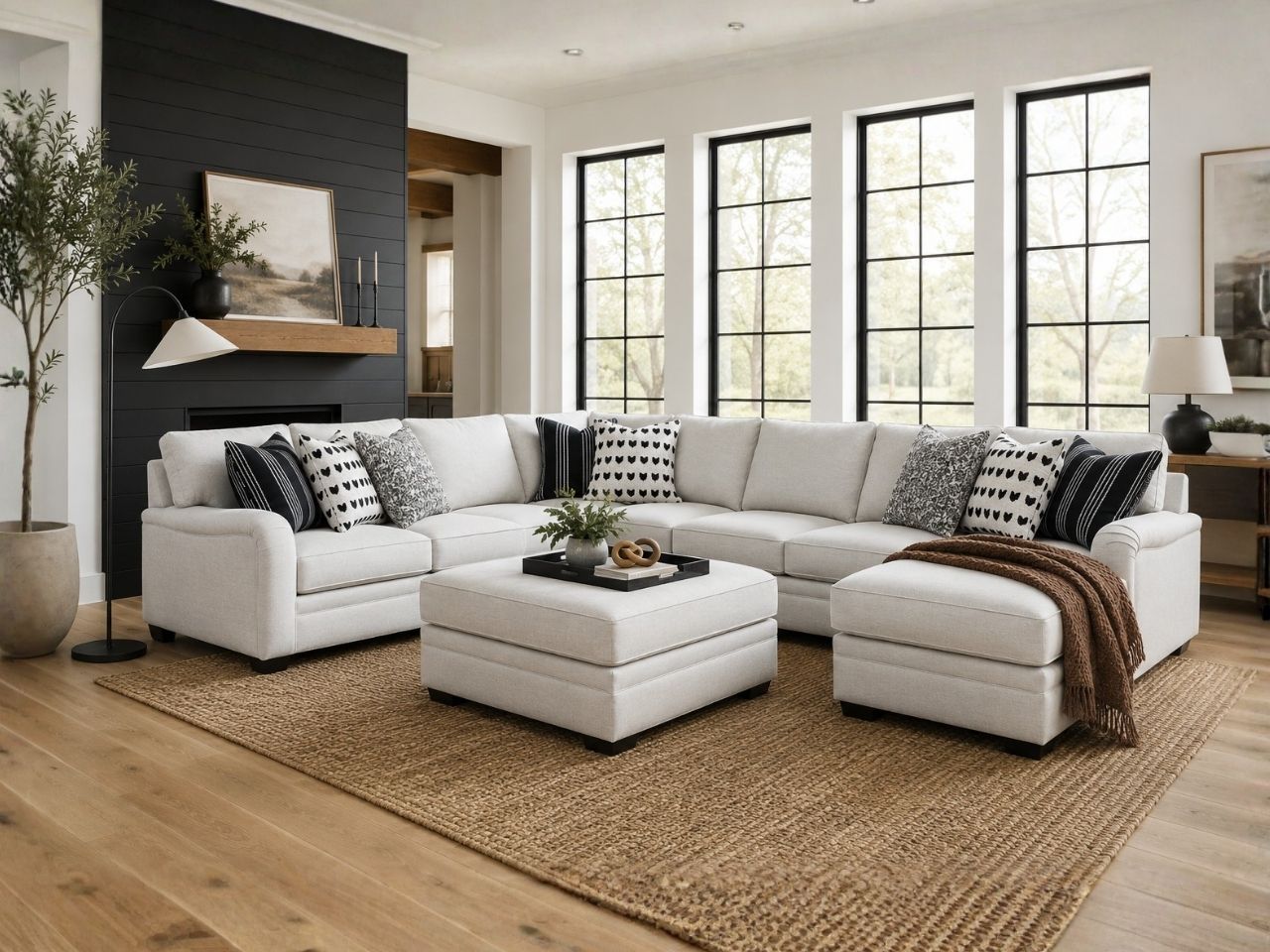 Living room seating styled with a vintage-inspired area rug