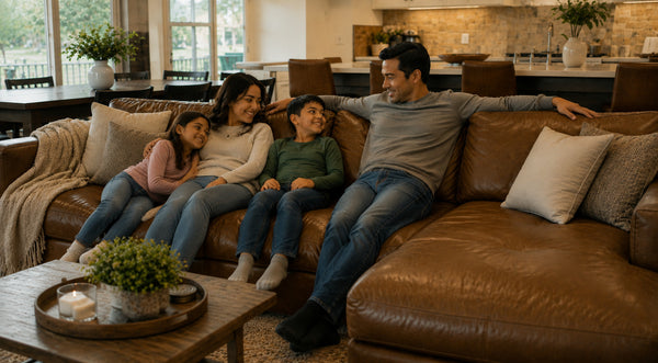 Leather sectional in a family living room in Victoria