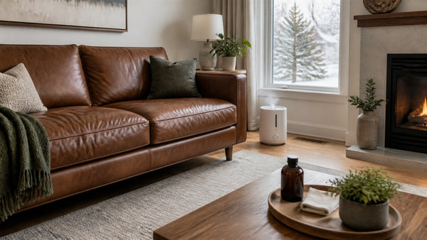 Leather conditioner and soft cloth being used to care for a leather sofa in Victoria