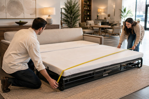 Measuring a sofa bed extended length before buying in Victoria