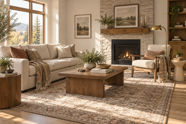 Modern heritage living room in Victoria styled with a custom sofa