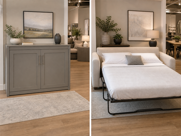 Murphy bed vs sofa bed comparison inside the Showhome Furniture Victoria showroom