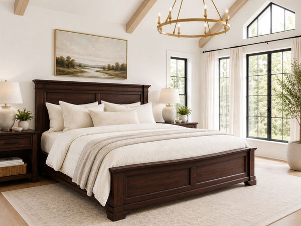 Rustique custom solid wood bed styled in a modern heritage bedroom