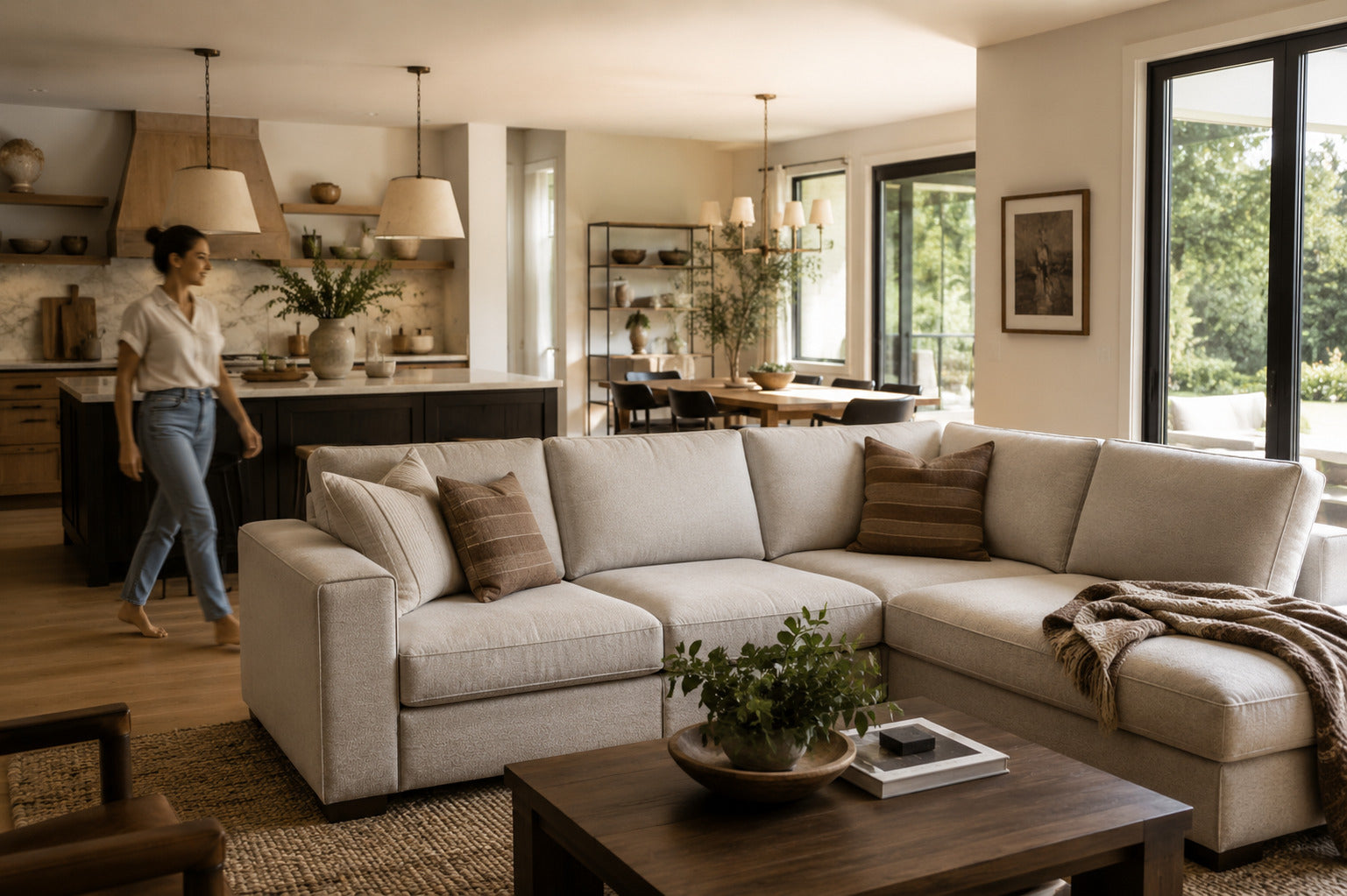 Sectional sofa styled in an open concept Victoria living room