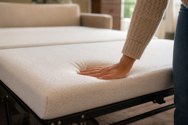 Testing the comfort and foam density of a sofa bed mattress in Victoria
