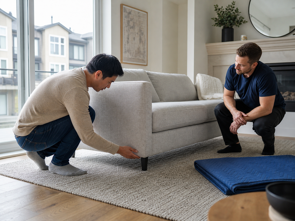 Victoria homeowners setting up a sofa bed in a residential condo
